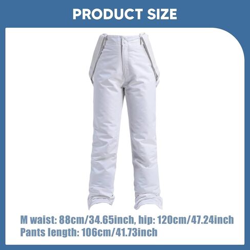 Vaveren Snowboard Pants Ski Bib، بنطلون مقاوم للماء، سميك كامل الطول على الجليد فضفاض للبالغين في الهواء الطلق وزرة فضفاضة، سروال تزلج، M أبيض in Kuwait