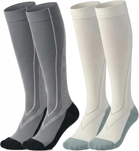 2 Pairs Compression Socks for Women & Men Knee High Nurse Pregnant Cute Medical Running Travel Athletic in Kuwait