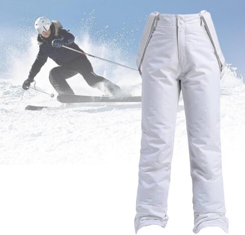 Vaveren Snowboard Pants Ski Bib,Waterproof Trousers,Thickened Full Length Snowboard Baggy Adults Outdoor Loose Overalls,Ski Pants, XS White in Kuwait