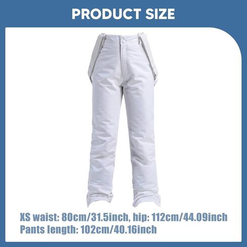 Vaveren Snowboard Pants Ski Bib,Waterproof Trousers,Thickened Full Length Snowboard Baggy Adults Outdoor Loose Overalls,Ski Pants, XS White in Kuwait