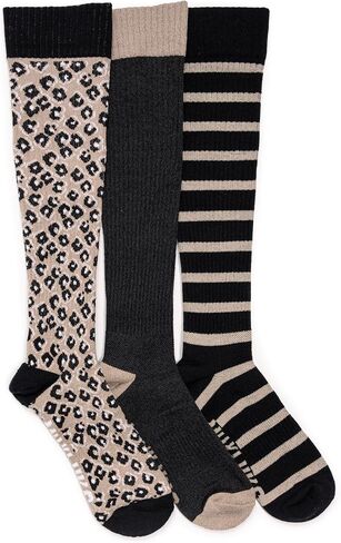 MUK LUKS Women's 3 Pack Tall Cotton Compression Knee-High Socks, Multi, OS in Kuwait