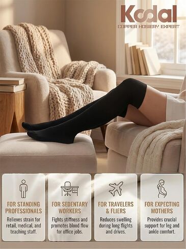 Kodal 3 Pairs Airplane Compression Socks for Long Flights Women & Men 15-20mmHg Over The Knee Socks for Nurses Teacher in Kuwait