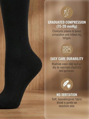 Kodal 3 Pairs Airplane Compression Socks for Long Flights Women & Men 15-20mmHg Over The Knee Socks for Nurses Teacher in Kuwait