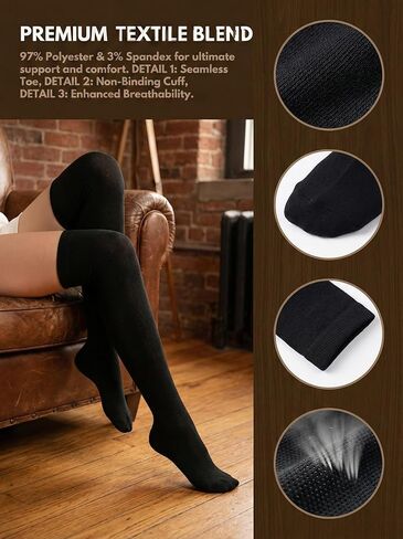 Kodal 3 Pairs Airplane Compression Socks for Long Flights Women & Men 15-20mmHg Over The Knee Socks for Nurses Teacher in Kuwait