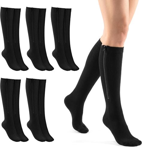 Kifmurase 6 Pairs Zipper Compression Socks, Knee High Compression Stockings for Women & Men, Closed Toe 15-20mmhg Calf Knee High Stocking for Swelling Edema in Kuwait