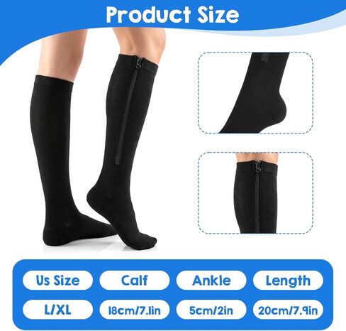 Kifmurase 6 Pairs Zipper Compression Socks, Knee High Compression Stockings for Women & Men, Closed Toe 15-20mmhg Calf Knee High Stocking for Swelling Edema in Kuwait