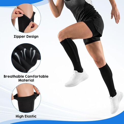 Kifmurase 6 Pairs Zipper Compression Socks, Knee High Compression Stockings for Women & Men, Closed Toe 15-20mmhg Calf Knee High Stocking for Swelling Edema in Kuwait