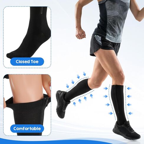 Kifmurase 6 Pairs Zipper Compression Socks, Knee High Compression Stockings for Women & Men, Closed Toe 15-20mmhg Calf Knee High Stocking for Swelling Edema in Kuwait