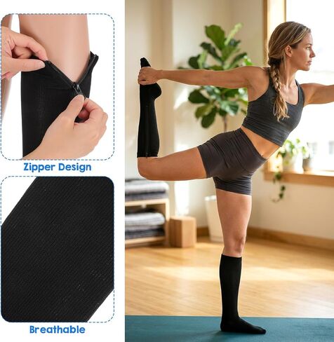 Kifmurase 6 Pairs Zipper Compression Socks, Knee High Compression Stockings for Women & Men, Closed Toe 15-20mmhg Calf Knee High Stocking for Swelling Edema in Kuwait