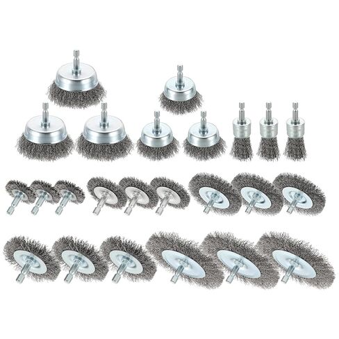 Wire Brush for Drill Kit, 3pcs Crimped Wire Wheels Cup Brushes for Drill with 1/4in Shank, [for Light Rust Deburring Paint Removal] - 0.012in Carbon Steel Wire(1-2in) in Kuwait