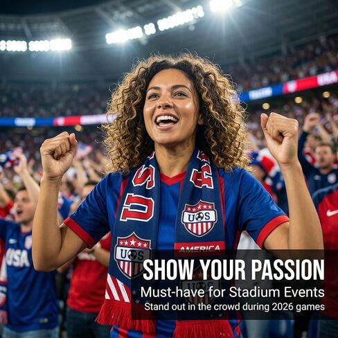 World Cup 2026 Merchandise - Team USA Soccer Scarf - Double Sided Print Polyester 55in x 6in - Red White Blue Fan Scarf for Men Women - Perfect for Match Viewing, Fan Parties & Gifts in Kuwait