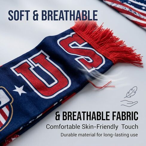 World Cup 2026 Merchandise - Team USA Soccer Scarf - Double Sided Print Polyester 55in x 6in - Red White Blue Fan Scarf for Men Women - Perfect for Match Viewing, Fan Parties & Gifts in Kuwait