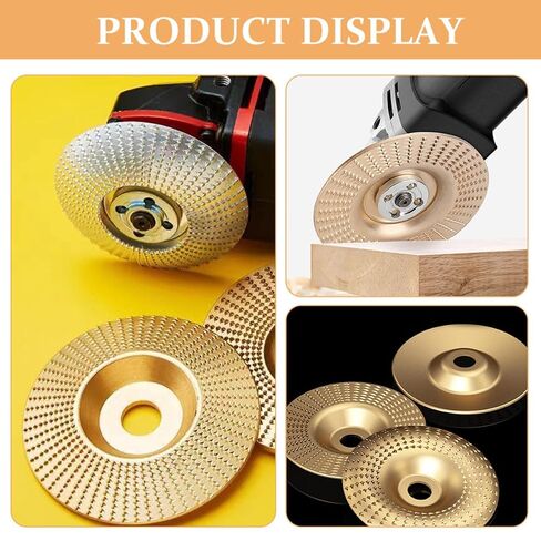 Sewroro 3pcs Gold Woodworking Grinding Disc Set with Flat, Beveled, and Curved Surfaces Alloy Steel Polishing Wheels for Wood Carving and Shaping with Abrasive Buffing Pads in Kuwait