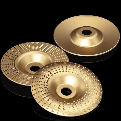 Sewroro 3pcs Gold Woodworking Grinding Disc Set with Flat, Beveled, and Curved Surfaces Alloy Steel Polishing Wheels for Wood Carving and Shaping with Abrasive Buffing Pads in Kuwait