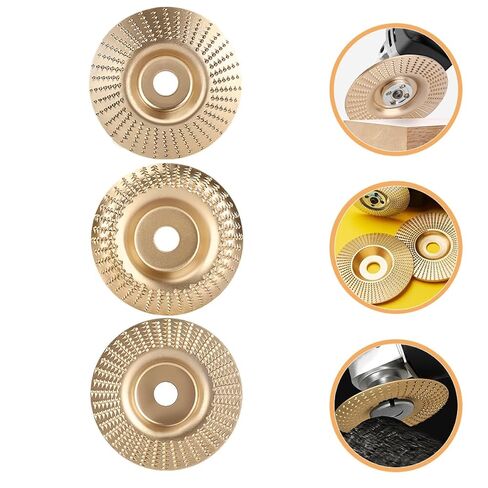 Sewroro 3pcs Gold Woodworking Grinding Disc Set with Flat, Beveled, and Curved Surfaces Alloy Steel Polishing Wheels for Wood Carving and Shaping with Abrasive Buffing Pads in Kuwait