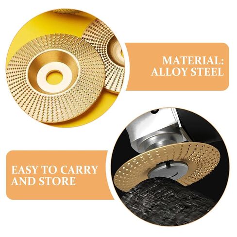 Sewroro 3pcs Gold Woodworking Grinding Disc Set with Flat, Beveled, and Curved Surfaces Alloy Steel Polishing Wheels for Wood Carving and Shaping with Abrasive Buffing Pads in Kuwait