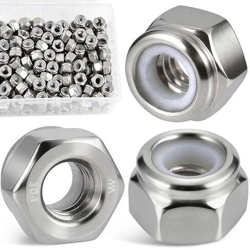 170 قطعة صامولة قفل 1/4 بوصة، 304 صواميل قفل سداسية من النايلون من الفولاذ المقاوم للصدأ، صواميل قفل 1/4-20 بوصة خيط خشن SS مجموعة متنوعة من الأجهزة ذاتية القفل، مجموعة SAE Locknut للتثبيت الصناعي والصناعي in Kuwait