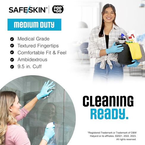SAFESKIN Nitrile Disposable Gloves Bundle, 100 Count (2 Packs of 50) – Light & Medium Duty, Medium Size, Powder Free Gloves for Food Handling, Cleaning & First Aid in Kuwait