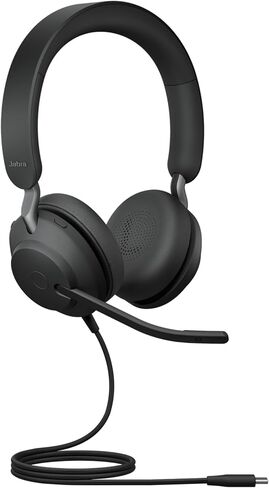 Jabra Evolve2 40 SE Wired - Extended USB-C Cable, Noise-Cancelling Stereo Headset With 3-Mic Call Technology - Works with all Leading Unified Communications Platforms such as Zoom, Google Meet - Black in Saudi Arabia