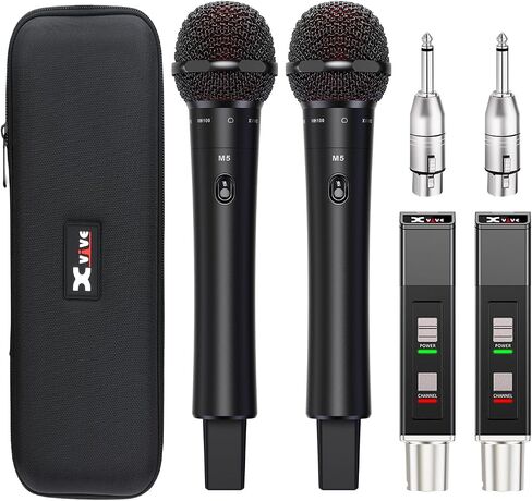 نظام ميكروفون لاسلكي Xvive M5 مع أجهزة إرسال محمولة وأجهزة استقبال XLR، صوت رقمي 5.8 جيجا هرتز، التوصيل والتشغيل للكنيسة وحفلات الزفاف والكاريوكي والعروض الحية in Kuwait