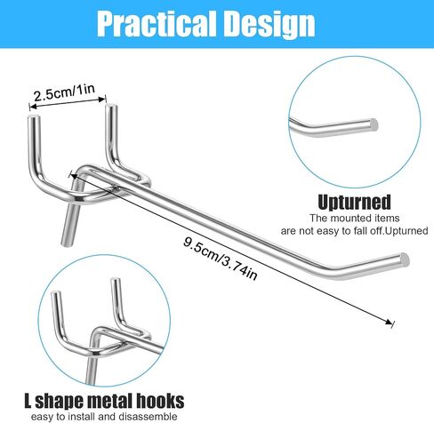 100 Pcs Metal Pegboard Hooks, 4 Inch Stainless Steel Metal Pegboard Shelving Hooks Heavy Duty Bulk for 1/8 and 1/4 Garage Storage Organizer Shelving Wall Display Craft Room Store Accessories (Silver) in Kuwait