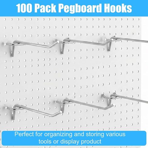 100 Pcs Metal Pegboard Hooks, 4 Inch Stainless Steel Metal Pegboard Shelving Hooks Heavy Duty Bulk for 1/8 and 1/4 Garage Storage Organizer Shelving Wall Display Craft Room Store Accessories (Silver) in Kuwait