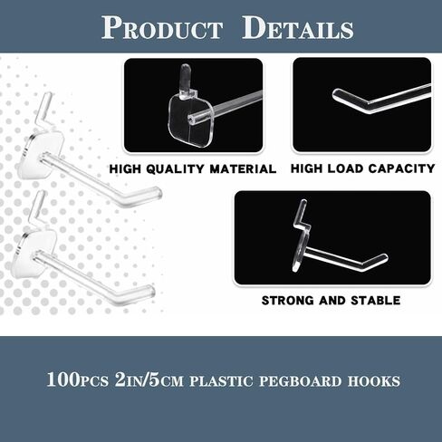 100 قطعة من خطافات Pegboard البلاستيكية الشفافة من الأكريليك خطافات بلاستيكية للبيع بالتجزئة خطافات لوح ربط لوح رفوف خطاف للمرآب لوحات ربط المطبخ تخزين الحرف اليدوية in Kuwait