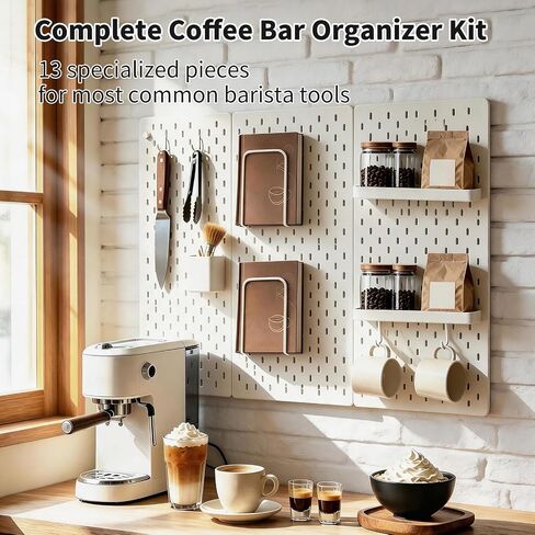 13-Pack Coffee Station Accessories for IKEA Skadis Pegboard, Minimalist Coffee Bar Pegboard Organizer, Pegboard Accessories for Espresso Tools, Standard Peg Board Hooks for Hanging and Attachments in Kuwait