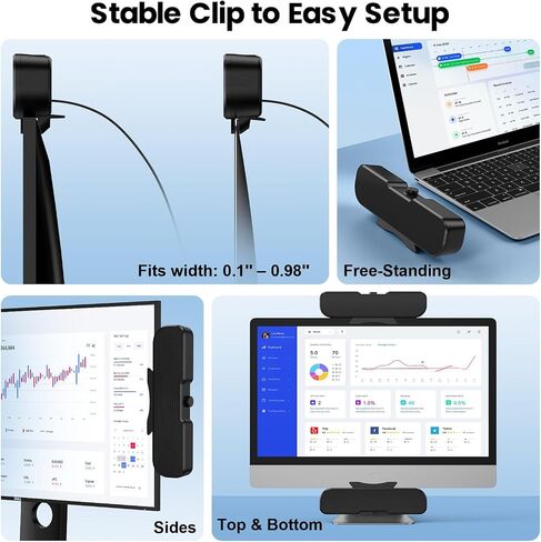 Cirqon Computer Speakers for Desktop PC, Easy Volume Knob, Sturdy Clamp, Clear Loud Sound, Laptop Speakers with Compact Design, USB/USB C Adapter for Power and Audio(Black) in Saudi Arabia
