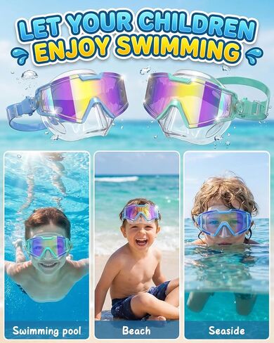 Kids Swimming Goggles 2 Pack, Anti Fog&UV Swim Goggles for Boys Girls, No Leak Pool Beach Essentials for kid 3-14 (Blue & Green with Nose Cover) in Kuwait