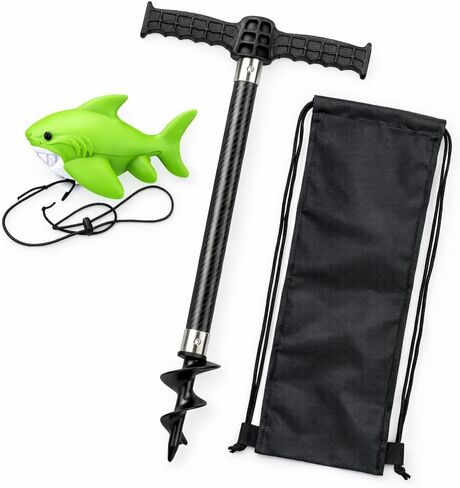 Carbon Fiber Boat Sand Anchor with Reinforced Nylon Auger for Shallow Water, Jet Ski, Kayak, Paddle Board - Heavy-Duty Beach Sandbar Pole, T-Handle, Shark Buoy & Waterproof Bag in Kuwait