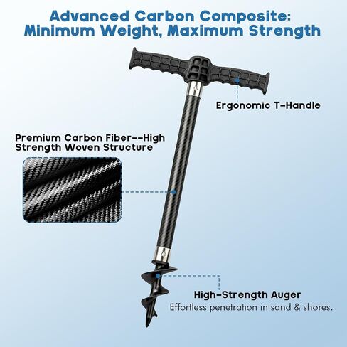 Carbon Fiber Boat Sand Anchor with Reinforced Nylon Auger for Shallow Water, Jet Ski, Kayak, Paddle Board - Heavy-Duty Beach Sandbar Pole, T-Handle, Shark Buoy & Waterproof Bag in Kuwait