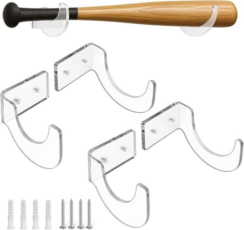 Baseball Bat Wall Mount Holder - 5mm Reinforced Acrylic Horizontal Rack for Autographed Bats & Collectibles, Compact Design vs. Bulky Display Cases (2 Sets) in Kuwait