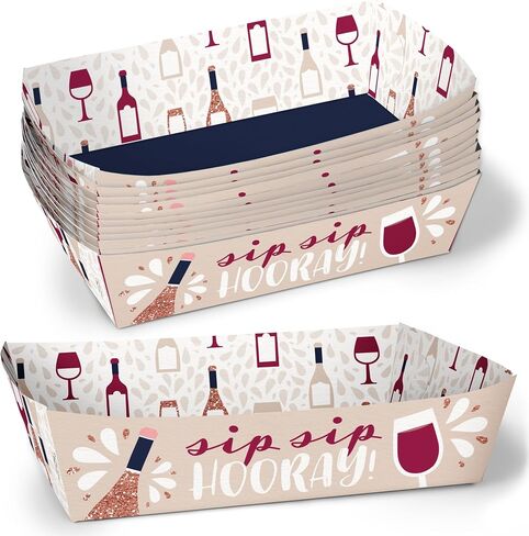 Big Dot of Happiness But First, Wine Party Paper Food Trays, Disposable Food Boats for Birthday or Wine Tasting Picnic, Double-Sided Paper Meal Holders for Nachos, Hot Dogs, French Fries - 12 Ct in Kuwait