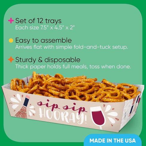 Big Dot of Happiness But First, Wine Party Paper Food Trays, Disposable Food Boats for Birthday or Wine Tasting Picnic, Double-Sided Paper Meal Holders for Nachos, Hot Dogs, French Fries - 12 Ct in Kuwait