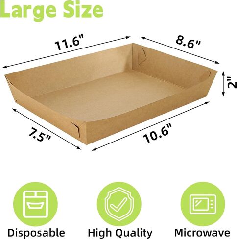Covzoe 100 Pack Large Kraft Paper Food Trays, Grease Resistant Rectangular Food Containers Disposable, 10.6 x 7.5 x 2 Inch Spacious Snack Nacho Tray Box for Popcorn Burger BBQ Dessert Fries Party in Kuwait