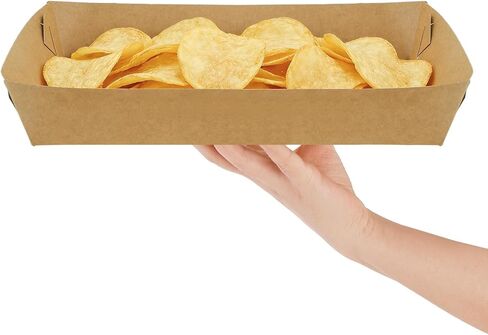 Covzoe 100 Pack Large Kraft Paper Food Trays, Grease Resistant Rectangular Food Containers Disposable, 10.6 x 7.5 x 2 Inch Spacious Snack Nacho Tray Box for Popcorn Burger BBQ Dessert Fries Party in Kuwait