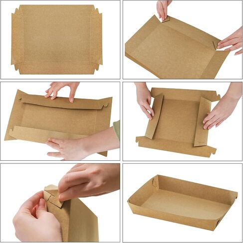 Covzoe 100 Pack Large Kraft Paper Food Trays, Grease Resistant Rectangular Food Containers Disposable, 10.6 x 7.5 x 2 Inch Spacious Snack Nacho Tray Box for Popcorn Burger BBQ Dessert Fries Party in Kuwait