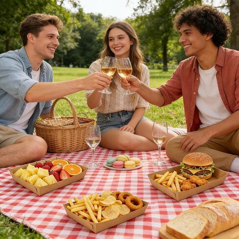 Covzoe 100 Pack Large Kraft Paper Food Trays, Grease Resistant Rectangular Food Containers Disposable, 10.6 x 7.5 x 2 Inch Spacious Snack Nacho Tray Box for Popcorn Burger BBQ Dessert Fries Party in Kuwait