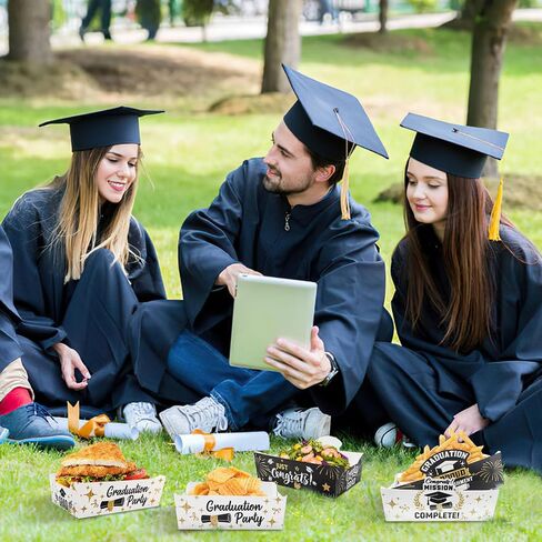 24Pcs 2026 Graduation Snack Bowl, Black & Gold Disposable Food Tray for Graduation Themed Birthday Party Decoration in Kuwait