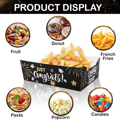 24Pcs 2026 Graduation Snack Bowl, Black & Gold Disposable Food Tray for Graduation Themed Birthday Party Decoration in Kuwait