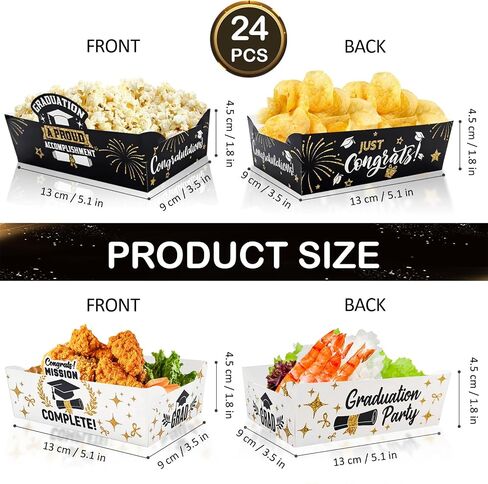 24Pcs 2026 Graduation Snack Bowl, Black & Gold Disposable Food Tray for Graduation Themed Birthday Party Decoration in Kuwait