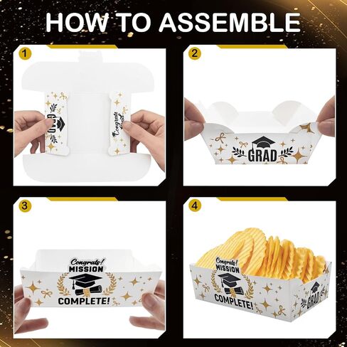 24Pcs 2026 Graduation Snack Bowl, Black & Gold Disposable Food Tray for Graduation Themed Birthday Party Decoration in Kuwait