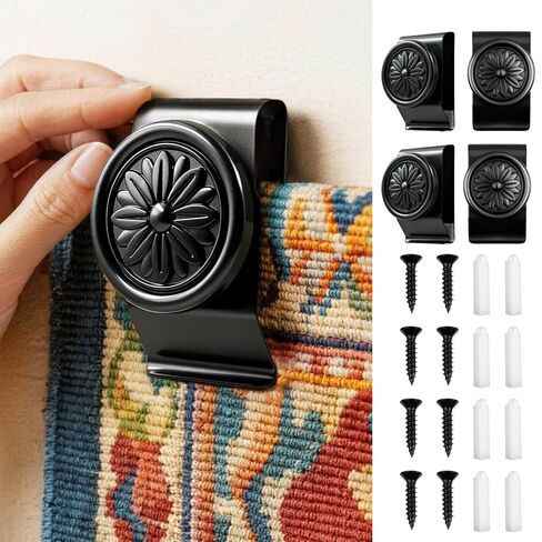 4 Pack Decoration Tapestry Clips, Heavy Duty Tapestry Hanger Clamps, Non-Slip Quilt Hangers for Wall Hangings, Retro Wall Clips for Home Decor, Rug and Carpet Display (Black, 4) in Saudi Arabia