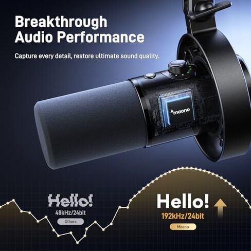 طقم ميكروفون ديناميكي MAONO، ميكروفون USB XLR Podcast مع ذراع بوم للتسجيل الصوتي وإنشاء المحتوى والاستديو المنزلي (PD300X+BA37) in Kuwait