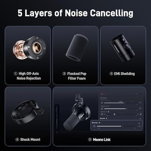 طقم ميكروفون ديناميكي MAONO، ميكروفون USB XLR Podcast مع ذراع بوم للتسجيل الصوتي وإنشاء المحتوى والاستديو المنزلي (PD300X+BA37) in Kuwait