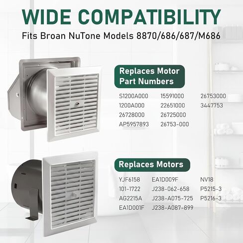 NEW Bathroom Fan Motor Replacement Compatible with Broan NuTone 686,687,8870,M686 YJF6158 -Low Noise S1200A000 Motor-Upgrade Quiet 50CFM 3000RMP 120V by TOMOON in Kuwait