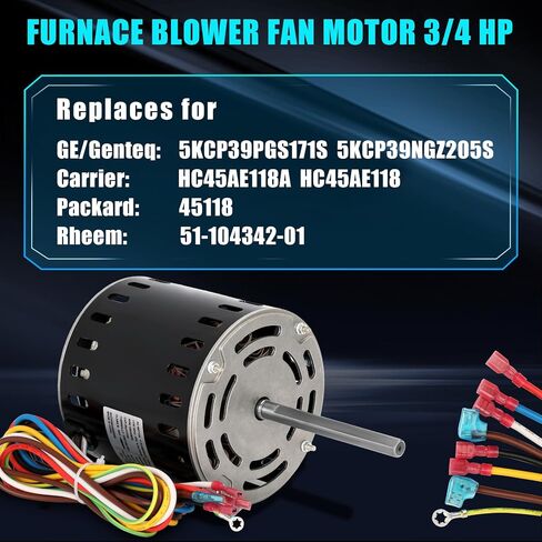 5KCP39PGS171S Furnace Blower Motor, 5KCP39NGZ205S Blower Fan Motor for GE Genteq, 3/4 HP 115V 1080 RPM Replacement for Carrier HC45AE118A HC45AE118 Packard 45118 Rheem 51-104342-01 in Kuwait