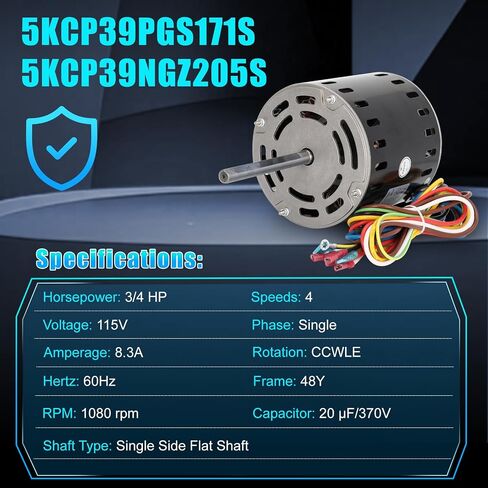 5KCP39PGS171S Furnace Blower Motor, 5KCP39NGZ205S Blower Fan Motor for GE Genteq, 3/4 HP 115V 1080 RPM Replacement for Carrier HC45AE118A HC45AE118 Packard 45118 Rheem 51-104342-01 in Kuwait