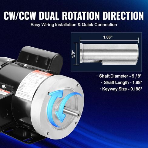 محرك كهربائي VEVOR 1HP 3450 دورة في الدقيقة، تيار متردد 115 فولت/230 فولت، إطار 56C، محرك ضاغط الهواء أحادي الطور، عمود بمفتاح 5/8 بوصة، دوران CW/CCW للآلات الزراعية والمعدات العامة in Kuwait